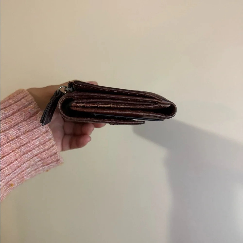 Coach Ashley Mahogany Dark Brown Leather Clutch Wallet